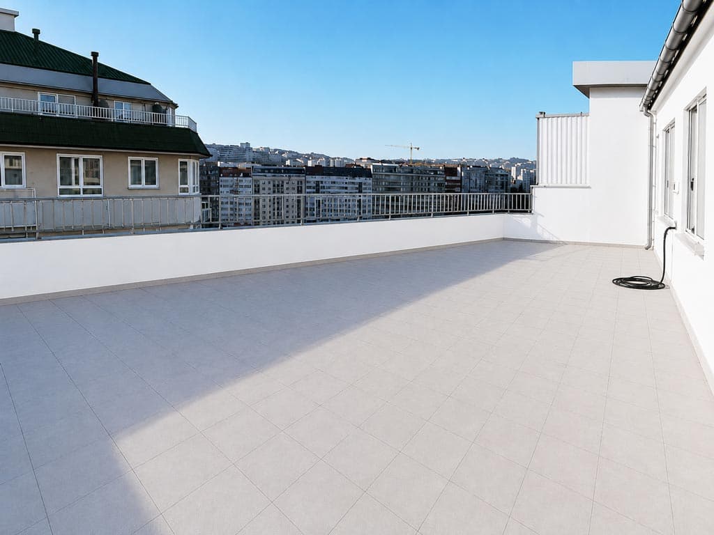 Terraza de un edificio impermeabilizada y solada por Condega en A Coruña